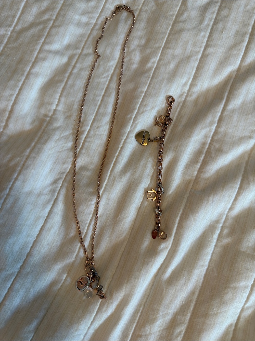 Delicate Rose Gold Charm Necklace and Bracelet Set